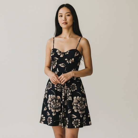 Band of Gypsies Dresses & Skirts - NWT Band of Gypsies Navy Blue Floral Mini Dress Sweetheart Boho Smocked Back S